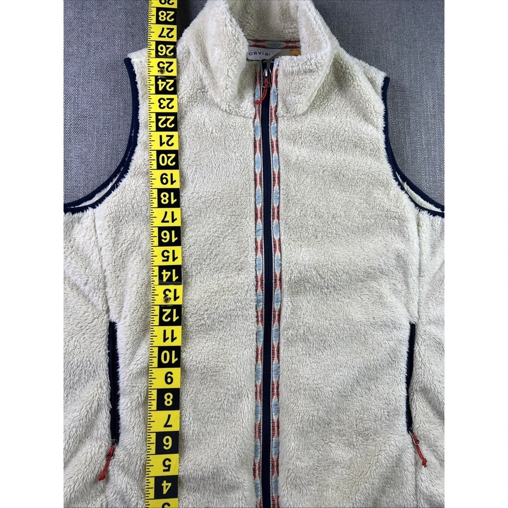 Orvis Sherpa Vest Womens XL Aztec Trim Cream White Full Zip Pockets Preppy‎